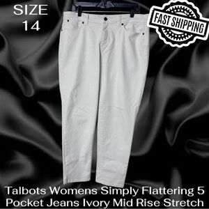 Talbots Womens Simply Flattering 5 Pocket Jeans Size 14 Ivory Mid Rise Stretch